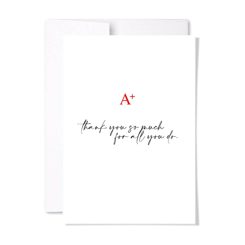 A+ Teacher Thank You Card